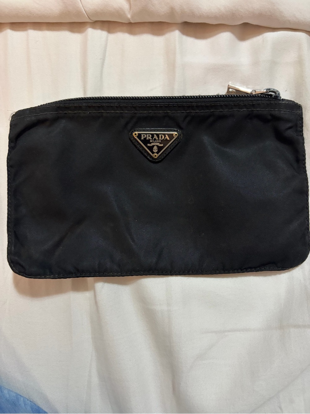 Prada Black Nylon Cosmetic Pouch with Triangle Logo